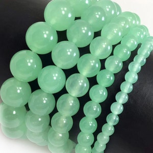 Apple Green Jade Bracelet Stretch Elastic Crystal Healing Gemstone Round Beaded for Men,Women 4mm 6mm 8mm 10mm 12mm 7.5&quot;