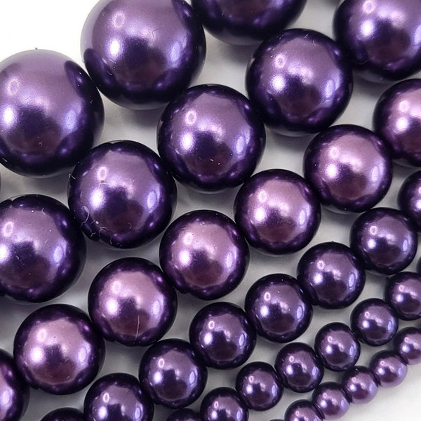 Dark Purple Plum Glass Pearl Round Beads 3mm 4mm 6mm 8mm 10mm 12mm 15" Strand Jewelry Making Supplies Necklace, Bracelet, Earrings #1