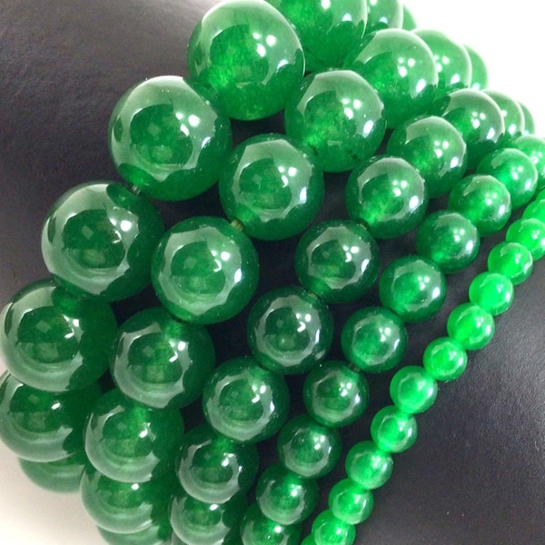 Natural Green Jade Bracelet Stretch Elastic Crystal Healing Gemstone Round Beaded for Men,Women 4mm 6mm 8mm 10mm 12mm 7.5"