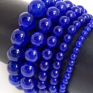 Royal Blue Jade Bracelet Stretch Elastic Crystal Healing Gemstone Round Beaded for Men,Women 4mm 6mm 8mm 10mm 12mm 7.5&quot;