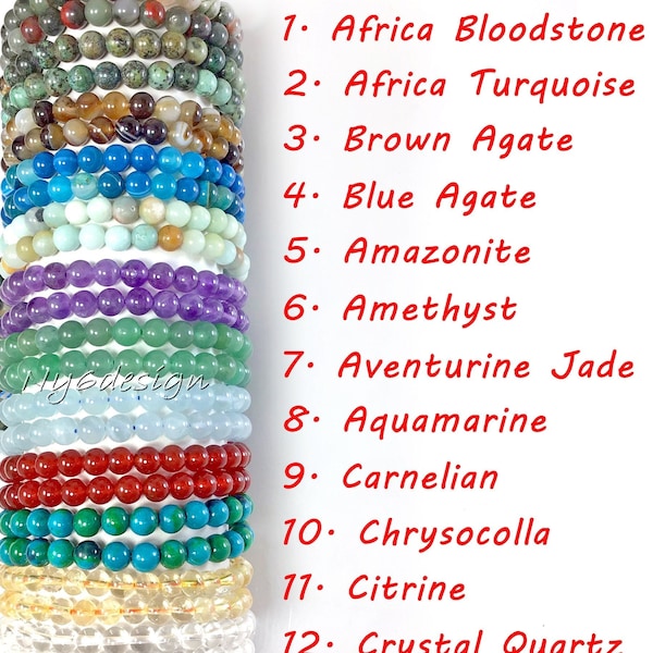 Natural Gemstone Bracelets Round Beaded Stretch Bracelets 7.5" 4mm 6mm 8mm 10mm 12mm Bracelet Women, Men Valentine Healing Crystal