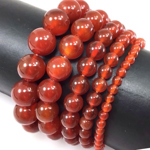 Red Carnelian Bracelet Stretch Elastic Crystal Healing Natural Gemstone Round Beaded for Men,Women 4mm 6mm 8mm 10mm 12mm 7.5"