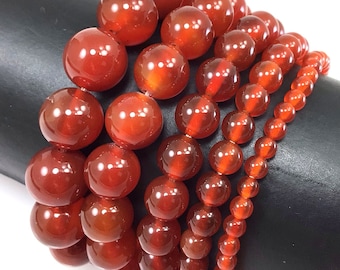 Red Carnelian Bracelet Stretch Elastic Crystal Healing Natural Gemstone Round Beaded for Men,Women 4mm 6mm 8mm 10mm 12mm 7.5"