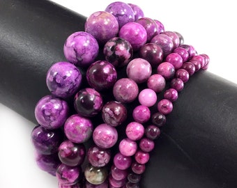 Handmade Gemstone Bracelet Pink Sugilite Round Beads 7.5" for Women Stretch Healing Reiki Bangle|4mm 6mm 8mm 10mm 12mm Mens Bracelet