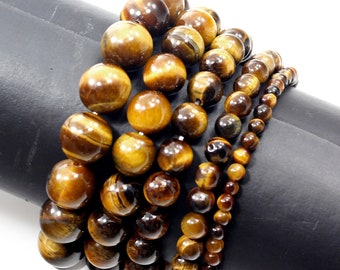 Yellow Tiger eye Bracelet Stretch Elastic Crystal Healing Gemstone Round Beaded for Men,Women 4mm 6mm 8mm 10mm 12mm 7.5"