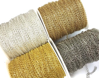 3mm Flat Filed Curb Chain, Silver Gold Tone, Jewelry Making, Sold by FT