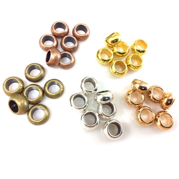 Pandora Charm Big Hole Rondelle Spacer Bead, Stopper Beads 6pcs Rondelle Beads | Silver Pewter, Copper, Brass Bronze, Gold | Vintage
