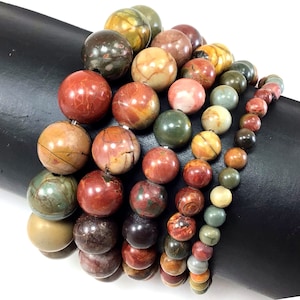 Natural Picasso Jasper Bracelet Stretch Elastic Crystal Healing Gemstone Round Beaded for Men,Women 4mm 6mm 8mm 10mm 12mm 7.5&quot;