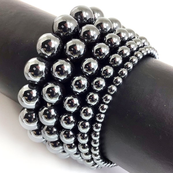 MAGNETIC Power Bracelet Black Stretch Elastic Crystal Healing Gemstone Round Beaded for Men,Women 4mm 6mm 8mm 10mm 12mm 7.5"