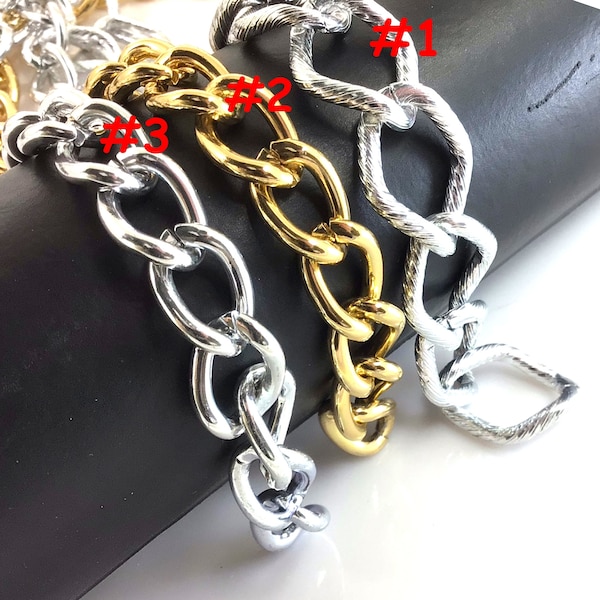 Bulk Light Curb Link Chain Cable Shiny Gold Chain, Silver Cable Chain Sold by FT Handbag,Chunky Chain,Purse Strap Replacement Aluminum Chain