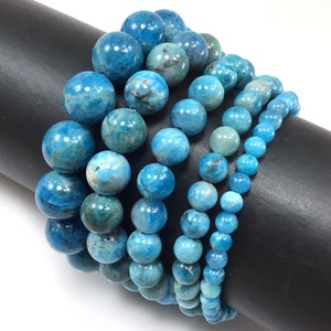 Genuine Natural Blue Apatite Bracelet Stretch Elastic Crystal Healing Gemstone Round Beaded for Men,Women 4mm 6mm 8mm 10mm 12mm 7.5"