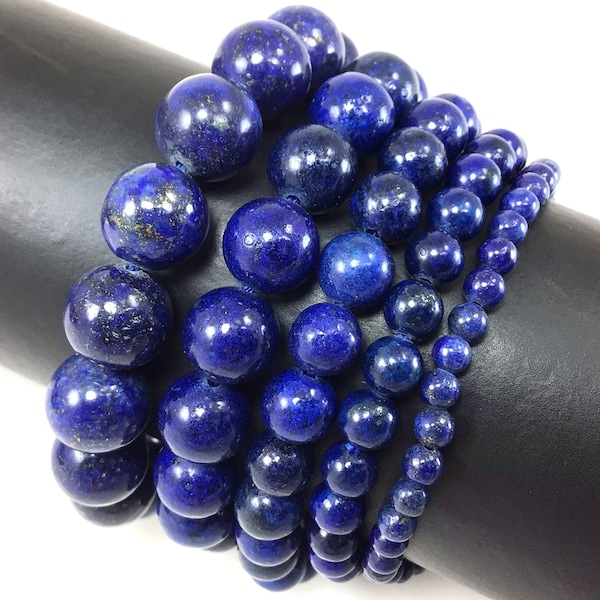 Blue Lapis Lazuli Bracelet Stretch Elastic Crystal Healing Gemstone Round Beaded for Men,Women 4mm 6mm 8mm 10mm 12mm 7.5"