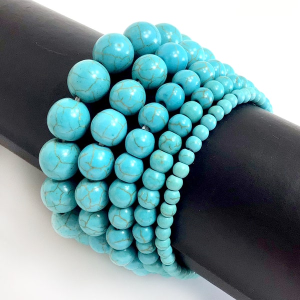 Web Blue Turquoise Bracelet Stretch Elastic Crystal Healing Gemstone Round Beaded for Men,Women 4mm 6mm 8mm 10mm 12mm 7.5"