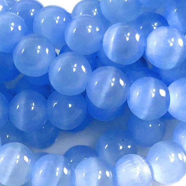 Light Blue Cat Eye Beads Cornflower Blue AA Smooth Glass Crystal Round Loose Beads High Quality 4mm 6mm 8mm 10mm 12mm 14" Strand #4