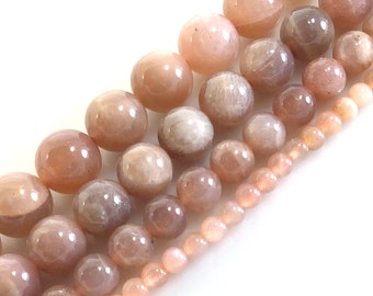 4mm 6mm 8mm 10mm 12mm Natural Color Peach MoonStone High Quality Faceted Round Gemstone Beads 15.5 Inches Strand #3005