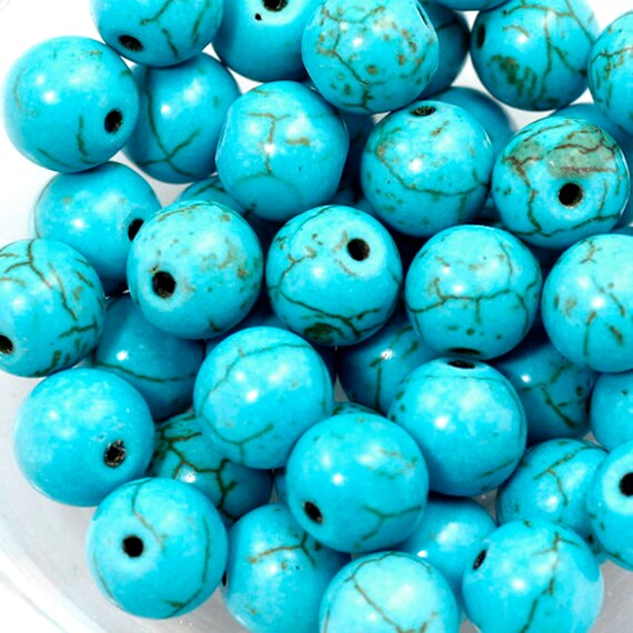 BeadTin Turquoise Marbled 14mm Round Plastic Craft Beads (40pcs