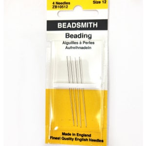 Beadsmith® English Beading Needles Size 12, Pack of 4 needle card Beading Needles Made in England
