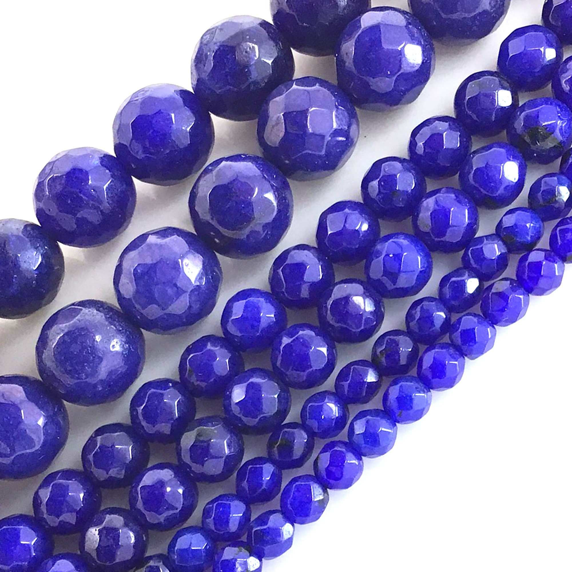 Sapphire Blue Jade Faceted Round Beads - 4-12mm, 14