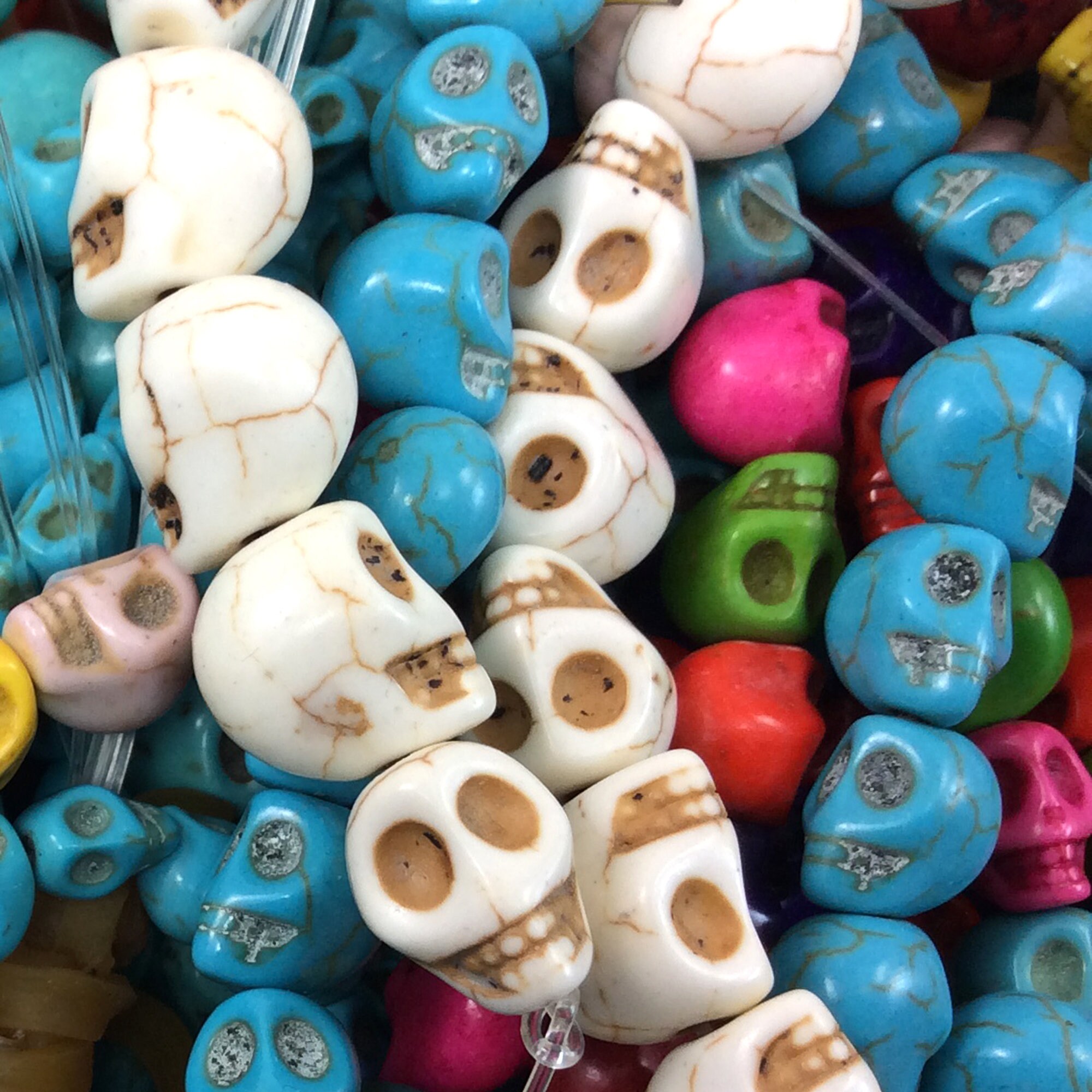 10mm Skull Beads in Turquoise Color Faux Howlite, Fun Lightweight