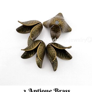 Flower Bead Caps, Rose Gold, Copper, Antique Brass, 7 Colors Jewelry Finding (4Pcs) image 5