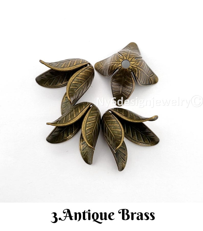 Flower Bead Caps, Rose Gold, Copper, Antique Brass, 7 Colors Jewelry Finding (4Pcs) image 5