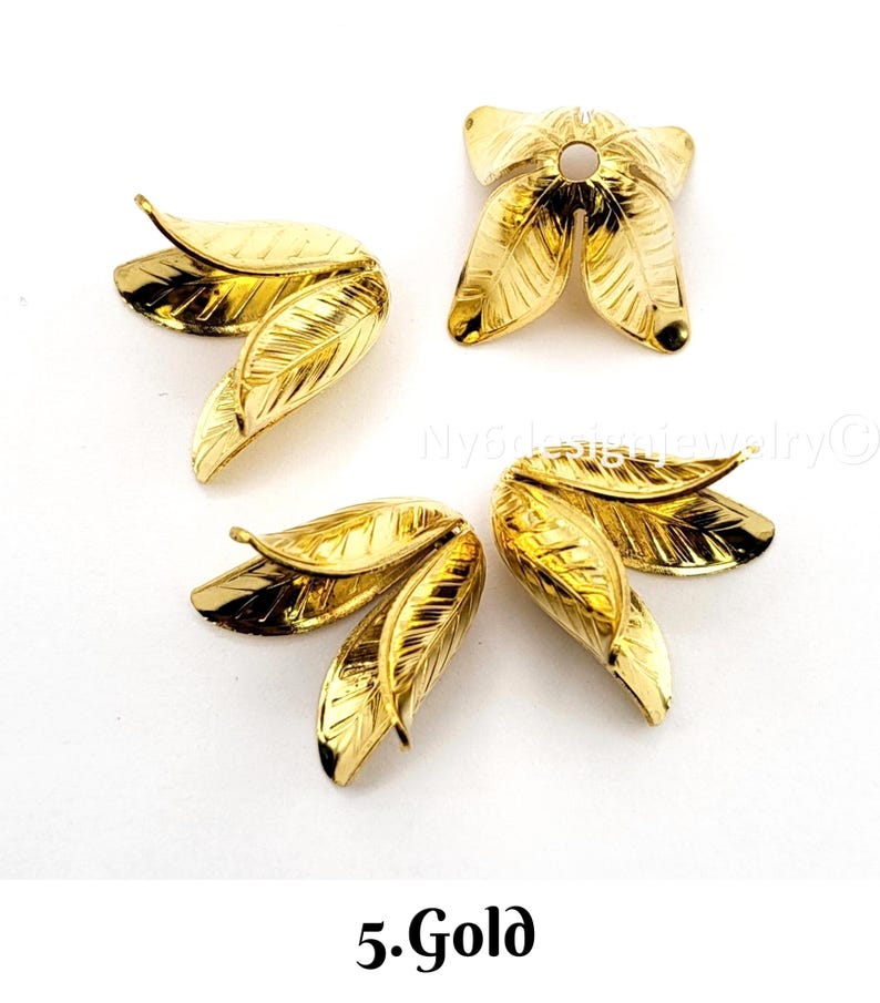 Flower Bead Caps, Rose Gold, Copper, Antique Brass, 7 Colors Jewelry Finding (4Pcs) image 7