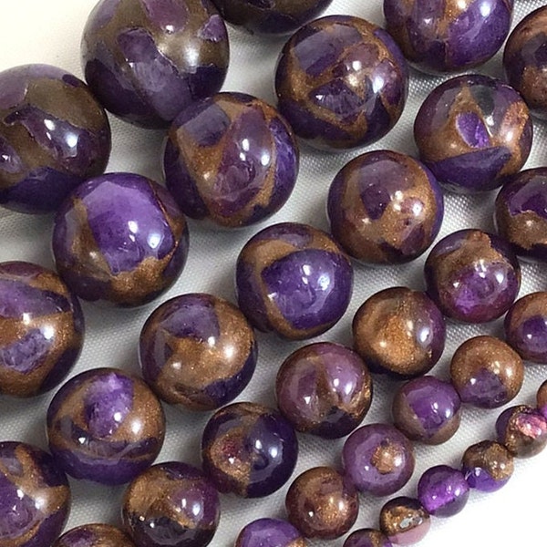 Purple Impression Jasper Beads Cloisonne Variscite Jasper Smooth Round Bead 4mm 6mm 8mm 10mm 12mm 14mm 15" Strand