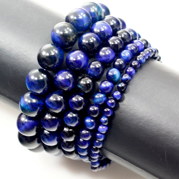 Men's Blue Tiger Eye Bracelets Beads Stretch Bracelets Gemstone