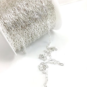 Silver Paperclip Chain Drawn Link Chain Bulk Saving Paper Clip Chain Elongated Rectangle 10x6mm Sold by FT for Necklace,Bracelet Flat Oval