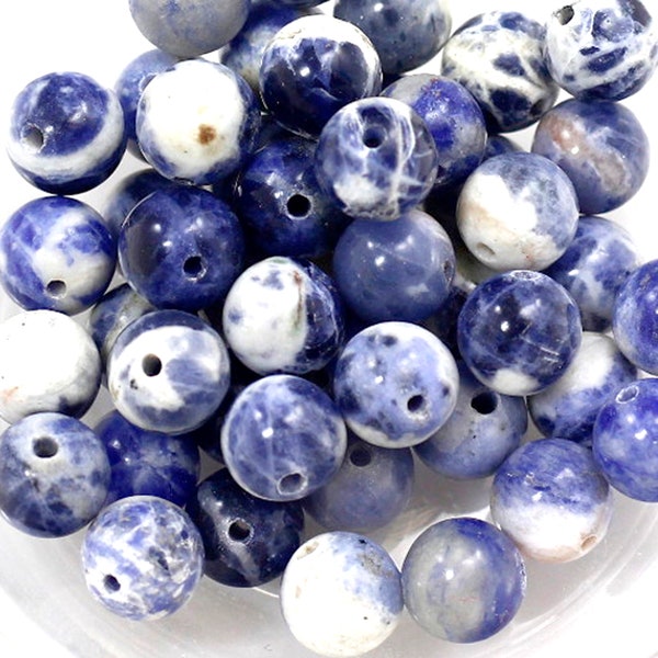 Blue White Sodalite Round Beads Natural Gemstone Smooth Loose Bead 4mm 6mm 8mm 10mm 12mm Sold by PCS 10 20 50 100 Wholesale Bulk