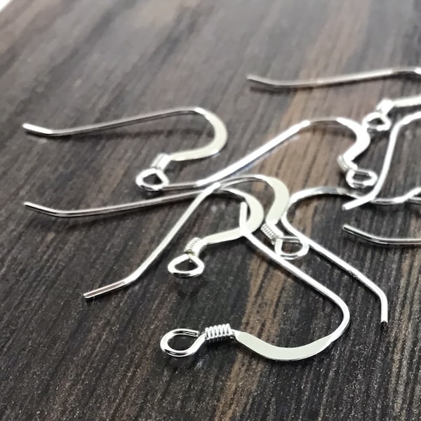 925 REAL Sterling Silver French Ear Wires, Earwires, Wire Hooks, Coil Earring Wires, Made in USA Findings Delicate 2pcs 10pcs, 50 pcs 100pcs