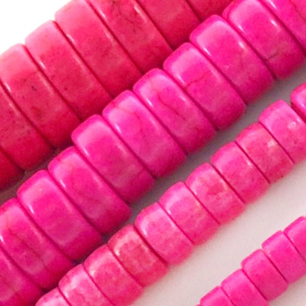 5 Size Pink Howlite Turquoise Heishi Bead Magnesite Turquoise Flat Slab Disc Gemstone Bead 4mm 6mm 8mm 10mm 12mm 15" Strand