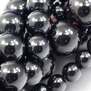 Black Hematite Beads Grade AA Shiny Natural Gemstone Round Loose Beads 4mm 6mm 8mm 10mm 12mm 15&quot; Strand