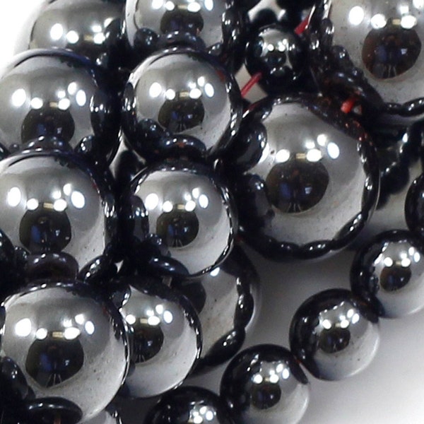 Black Hematite Beads Grade AA Shiny Natural Gemstone Round Loose Beads 4mm 6mm 8mm 10mm 12mm 15" Strand