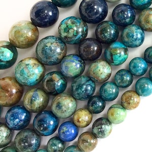 Natural Chrysocolla Beads Azurite Blue Green Genuine Gemstone Round Loose Bead 6mm 8mm 10mm 12mm 15&quot; Strand