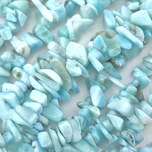 Light Blue Larimar Chips Beads Natural Assorted Gemstones 15" Full Strand Beads | Larimar Stone Beads Nugget Bead Making Necklace