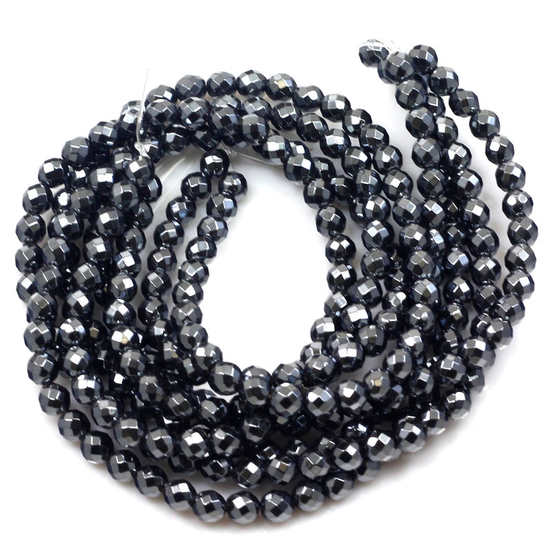 Natural Gemstone Black Hematite Faceted Round Spacer Loose Etsy