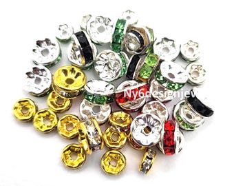 Crystal Rhinestone Spacer Beads, Silver/Gold Plated Rondelle, Jewelry Making 4-12mm