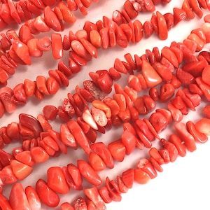Orange Red Coral Chip Natural Gemstone Bead Assorted Stone 32&quot; Full Strand Irregular Nugget Freeform Small Crystal Chip