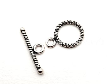 Sterling Silver Double Twist Toggle Clasp - Jewelry Closure (14.5mm Ring, 24mm Bar)