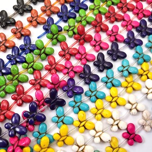 20mm Butterfly Beads Magnesite Turquoise 20pcs Flat Large Howlite Bead Summer Jewelry Bead Gemstone Necklace Bracelet Supplies