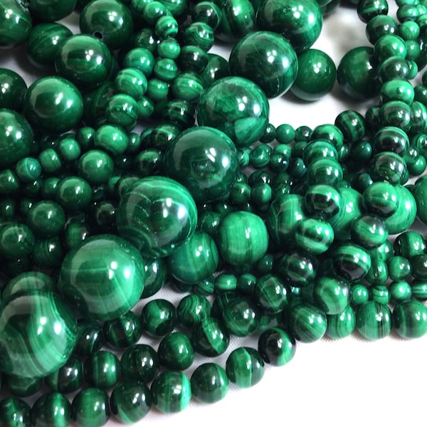 Green Malachite Beads Grade AAA Natural Gemstone Round Loose Dark Green Bead 4mm 6mm 8mm 10mm 12mm 15" Full Strand