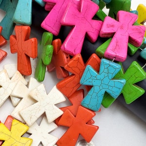 35x30mm Cross Bead Multicolor Cross Large Cruz Cross Gemstone Bead Howlite Magnesite Turquoise Necklace Pendant Sold by PCS Center Drilled