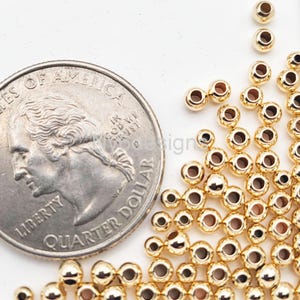 2.5mm 14K Gold Filled  Seamless Round Beads 20PCS– 1.0mm hole Bright Yellow Gold Spacer Beads for Jewelry Making – Made in USA