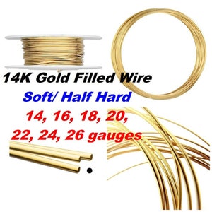 Gold Filled Wire Solid Soft / Half Hard 14K Round 14ga 16ga 18ga 20ga 22gauge 24ga 26ga 0.5oz Jewelry Making Beading Supply