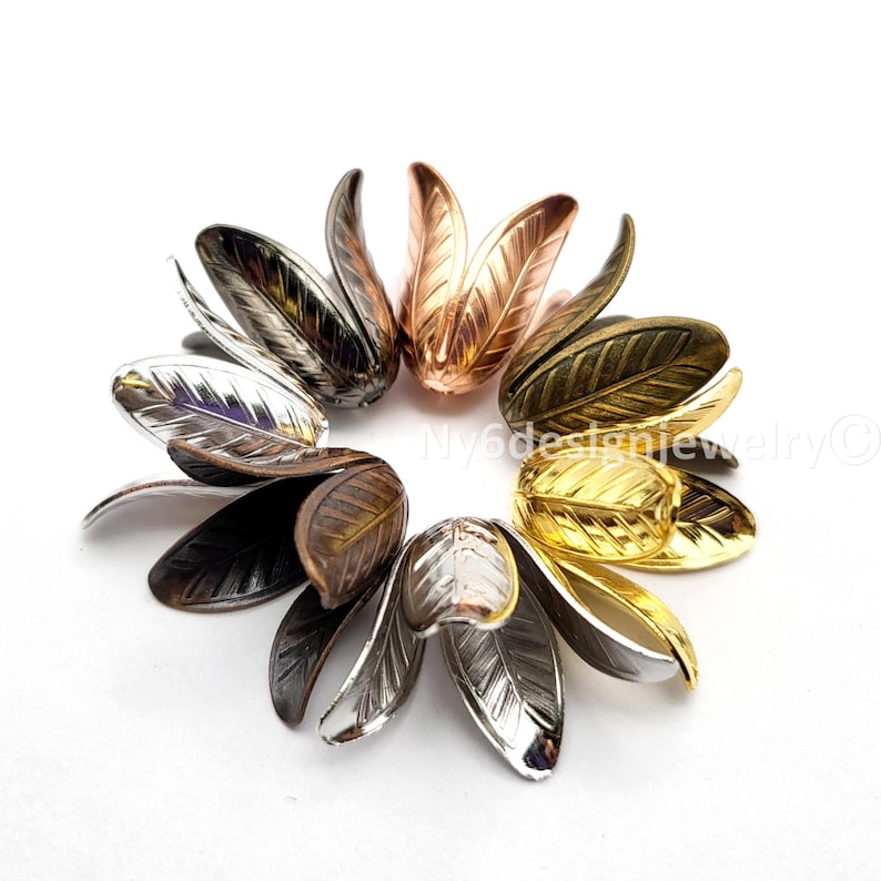 Flower Bead Caps, Rose Gold, Copper, Antique Brass, 7 Colors Jewelry Finding (4Pcs) image 1