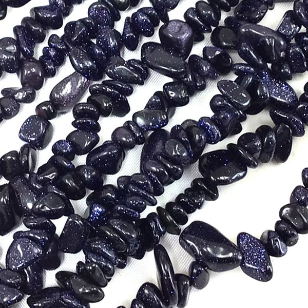 Blue Goldstone Chip Beads Natural Gemstone Assorted Stone 32" Full Strand Irregular Nugget Freeform Small Crystal Chips Necklace Bulk Lot