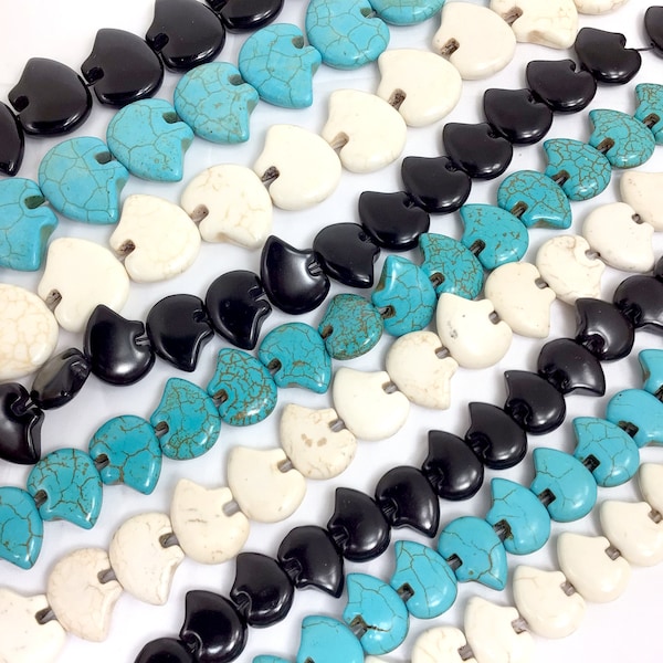 17mm Small Zuni Bear Bead Turquoise black white Gemstone Turquoise Howlite Beads 15" Strand Zuni Fetish Southwestern Howlite Bear 30pcs