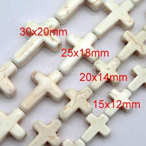 Cream White Cross Bead Turquoise Howlite Cross Beads, Magnesite Turquoise Loose Bead 15&quot; Strand Gemstone Necklace Bracelet Howlite Turquoise