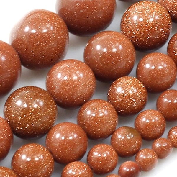 Goldstone Sandstone Beads Natural Gemstone Round Loose Beads 4mm 6mm 8mm 10mm 12mm 15" Strand Brown Gold Stone Jewelry Supplies